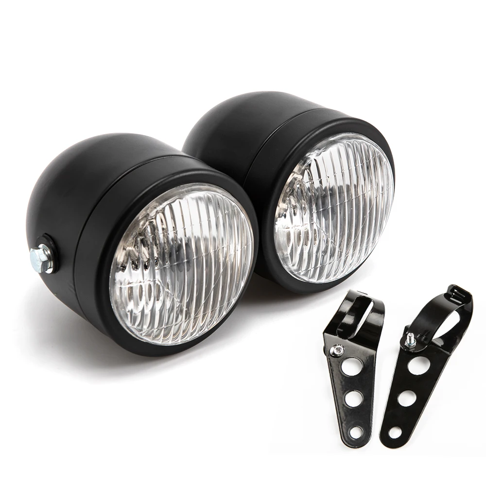 Motorcycle Twin Headlight Cafe Racer Double Headlamp Mount Bracket Bike