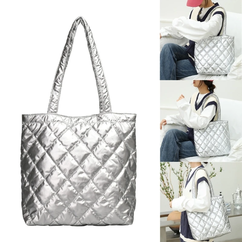 

Large Lightweight Puffer Tote Handbag Quilted for Travel or Shopping