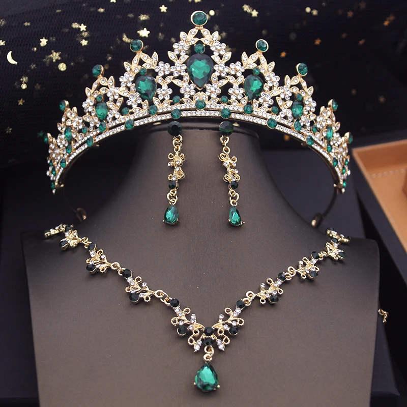 Bridal Jewelry Sets With Tiara Crown Necklace Earring Set Women Girls Wedding Dress Tiaras