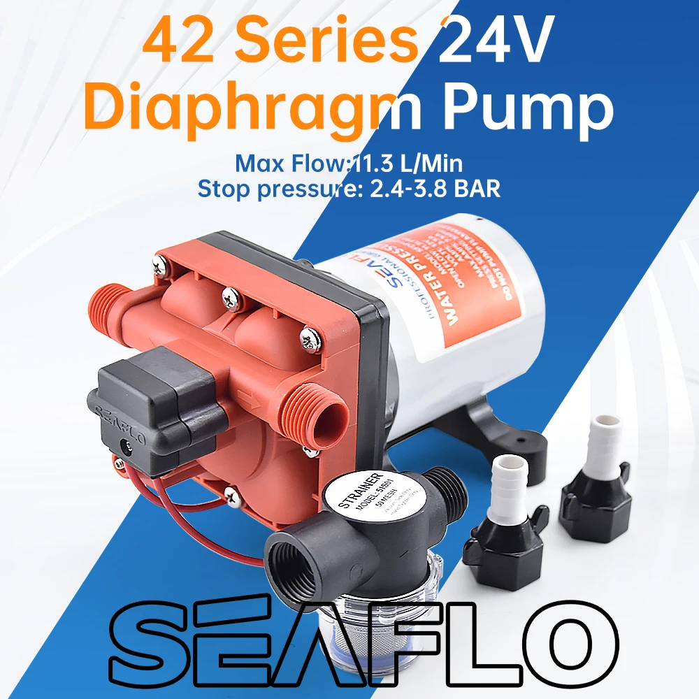 SEAFLO 42 Series Diaphragm Water Pump 3.0GPM 55PSI 24 Volts Electric Yacht Boat Marine RV Caravan High Pressure Supply 4 Chamber marine water pump
