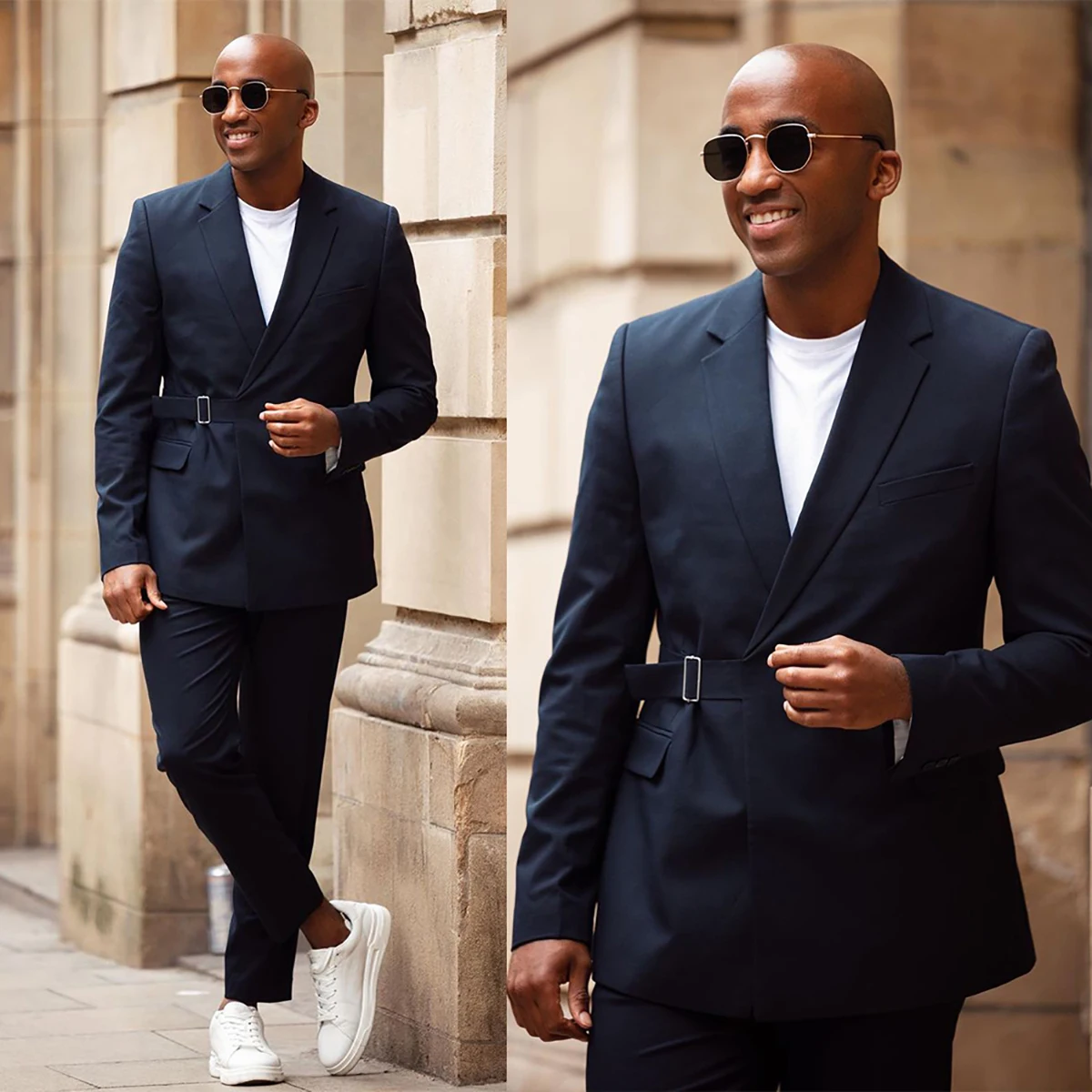 Black Men Suit Tailor Made 2 Pieces Blazer Pants Tuxedo With Belt Peaked  Lapel Modern Slim Fit Wedding Groom Work Prom Tailored| | - AliExpress