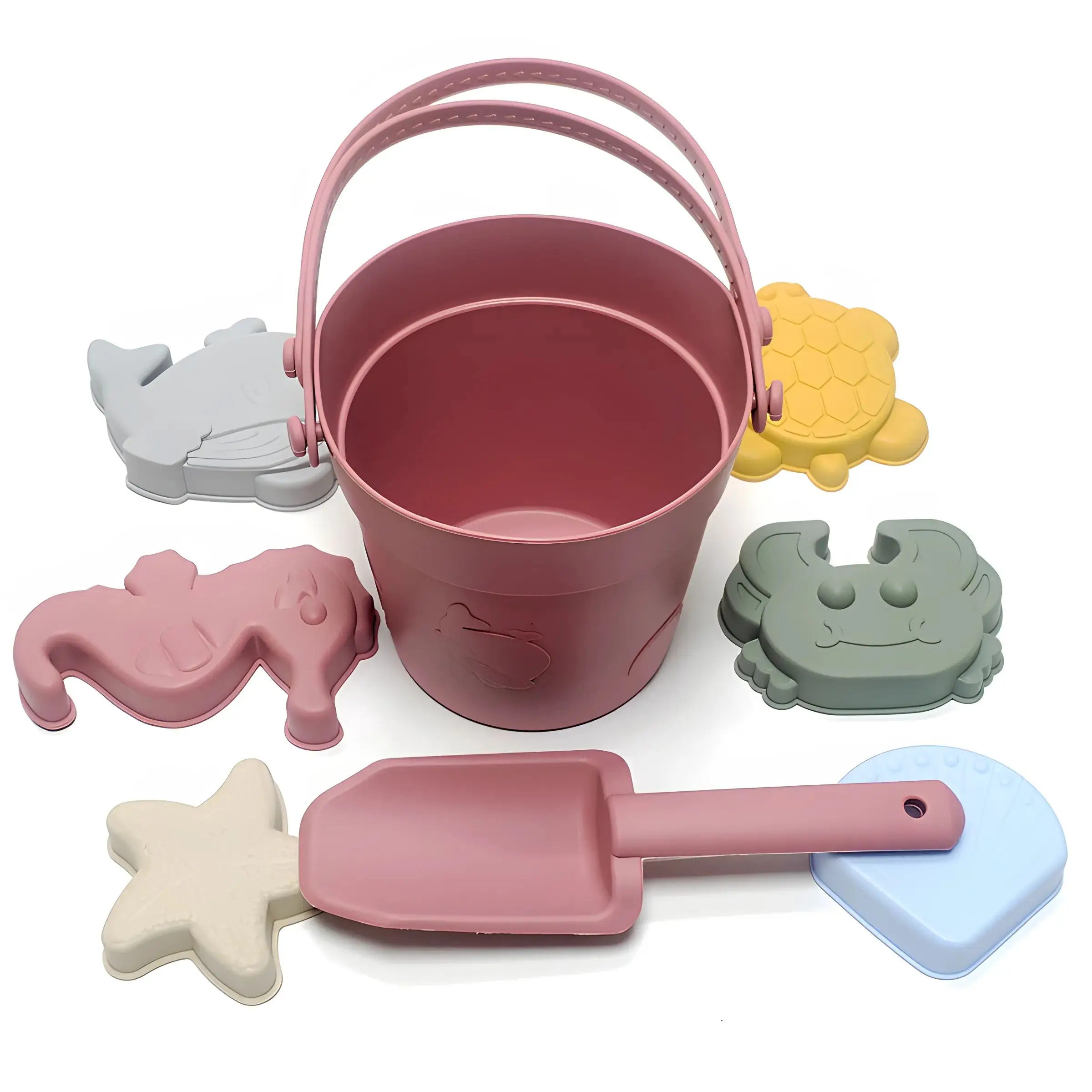 Children's toys beach bucket shovel Ocean Series bucket play water parent-child sand digging silicone beach toys set 5