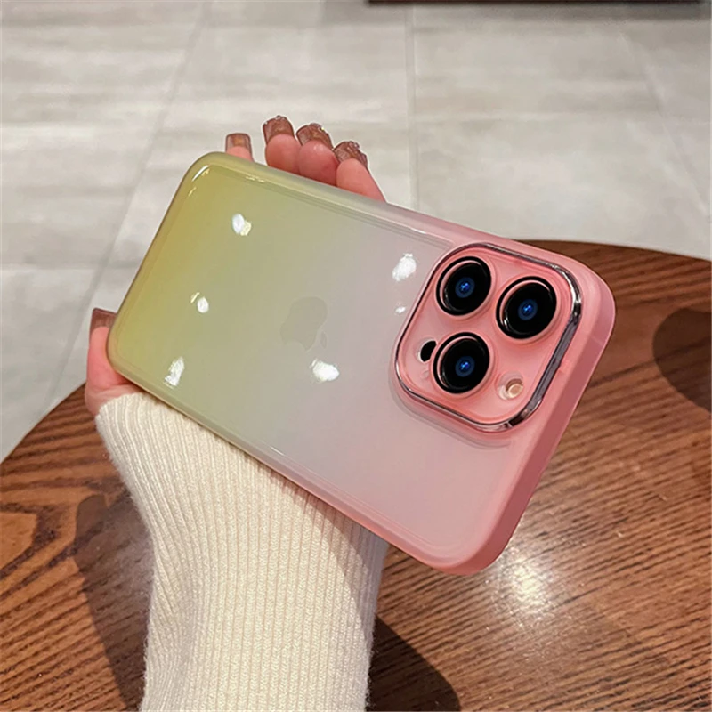 Gradient Rainbow Clear Phone Case For iPhone 15 14 13 12 11 Pro Max XS Max X XR Silicone Shockproof Cover With Camera Protector