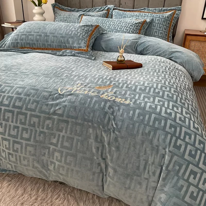 Home Bedding 4pcs Flat Sheet Set Winter Velvet Bed Linen Set Sheet Duvet Cover Set Bedclothes
