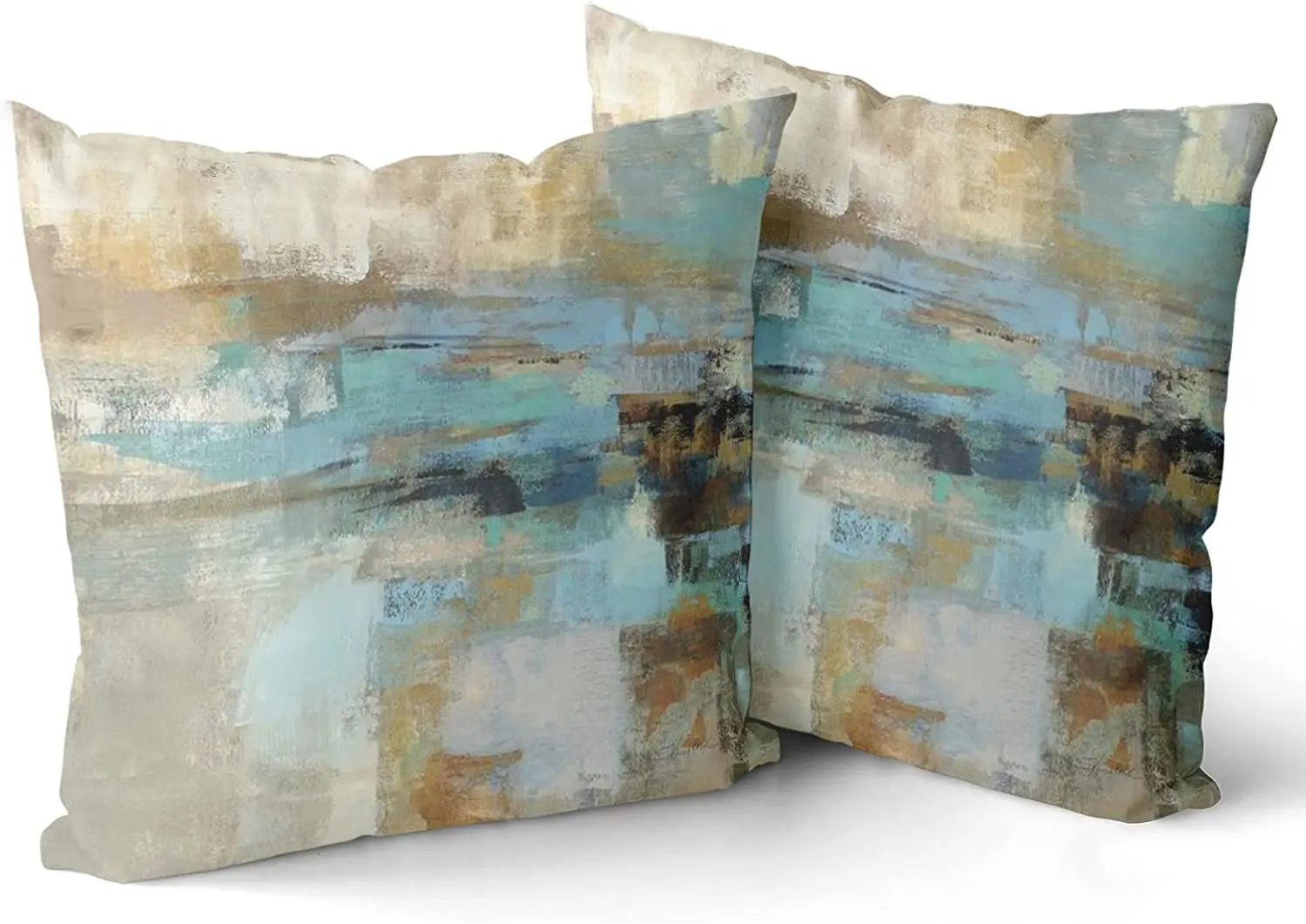 

Abstract Art Pillow Cover Set of 2 Abstract Yellow Turquoise and Brown Painting Modern Decorative Throw Pillows Cushion Cover