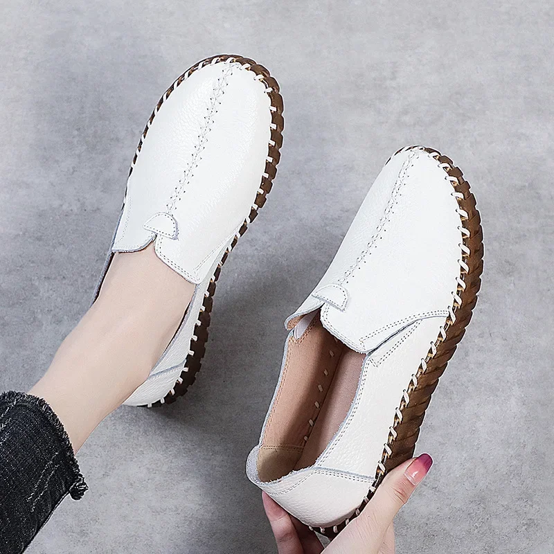 Waterproof Loafers Wide Width Women's Driving Shoes Woman Black Genuine Leather Flats Red Designer Loafers Women White Moccasins