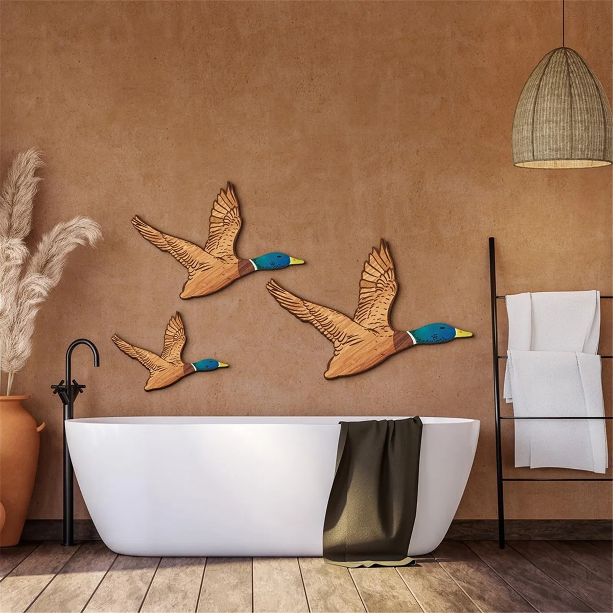 3 Size Mallard Duck Wall Art Wooden Ducks Wall Decor Rustic Flying Birds Wall Decor Carved Wood Wall Art for Home 6