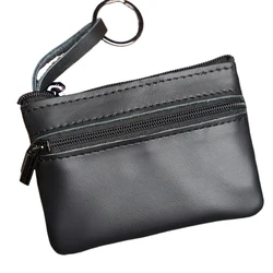 Retro Handmade Leather Mini Coin Purse - Unisex Simple Portable Small Wallet with Zipper (Black)