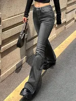 Women Flare Stretch Moustache Jeans Fashion Skinny Bell Bottom High Waist Gray Denim Pants Lady Classic Y2K Punk Long Trousers - Image 3