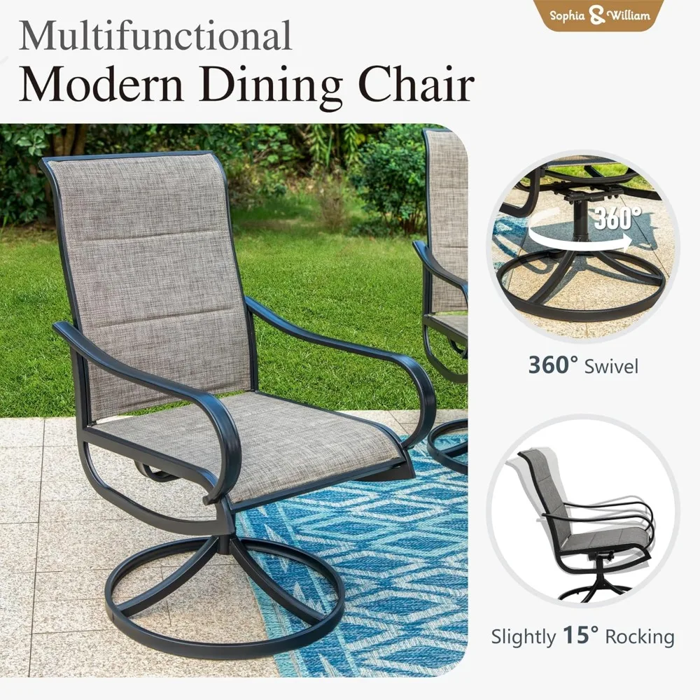 Patio Dining Set Pieces, Patio Dining Swivel Chairs Padded with 1 Umbrella Table, Outdoor Table and Chair for Lawn Garden 4