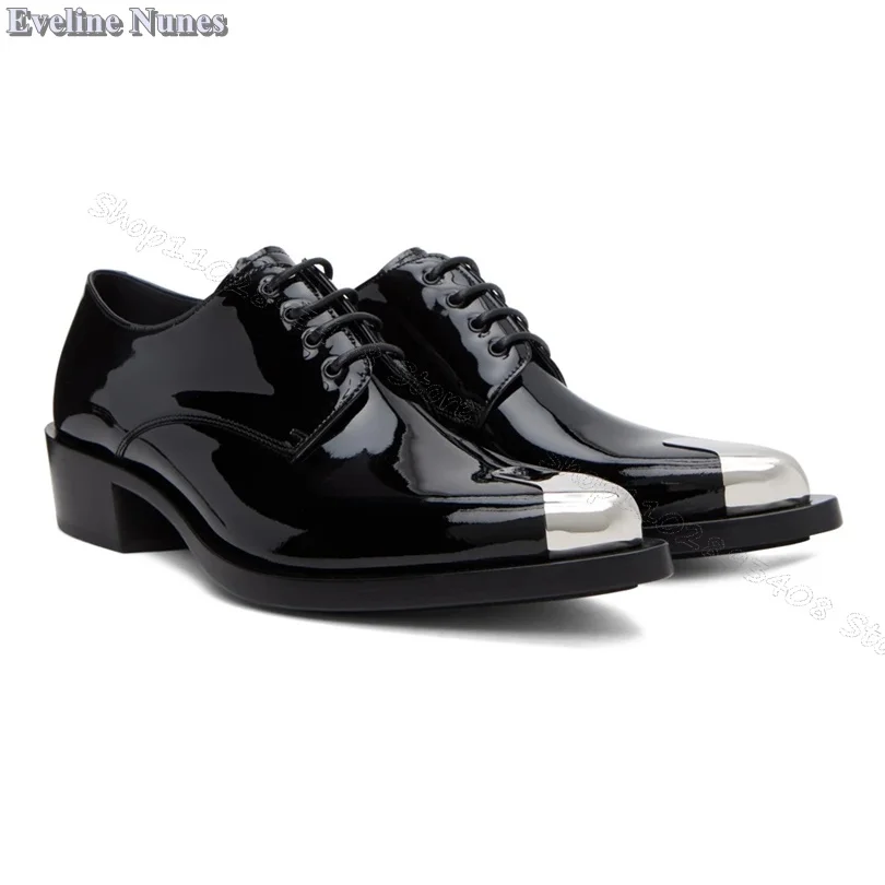 

Black Patent Leather Men Shoes Lace up Metal Toe Dress Shoes British Style Wedding Party Male Shoes Size 39-47 Zapatillas Mujer