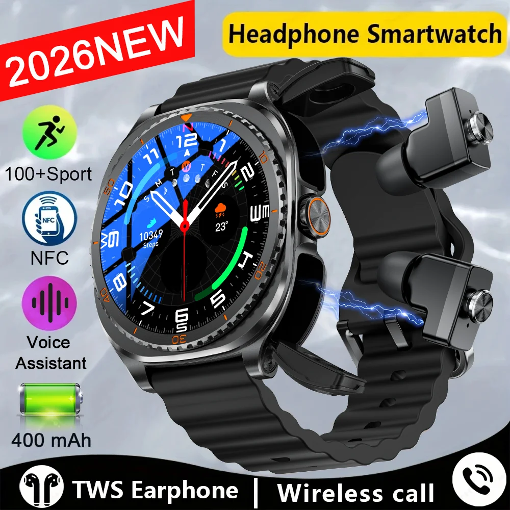 2026 New 2 in 1 Smart Watch With Earbuds Smartwatch 400MAH TWS Bluetooth Earphone Heart Rate Blood Oxygen Monitor Sports Watch 1