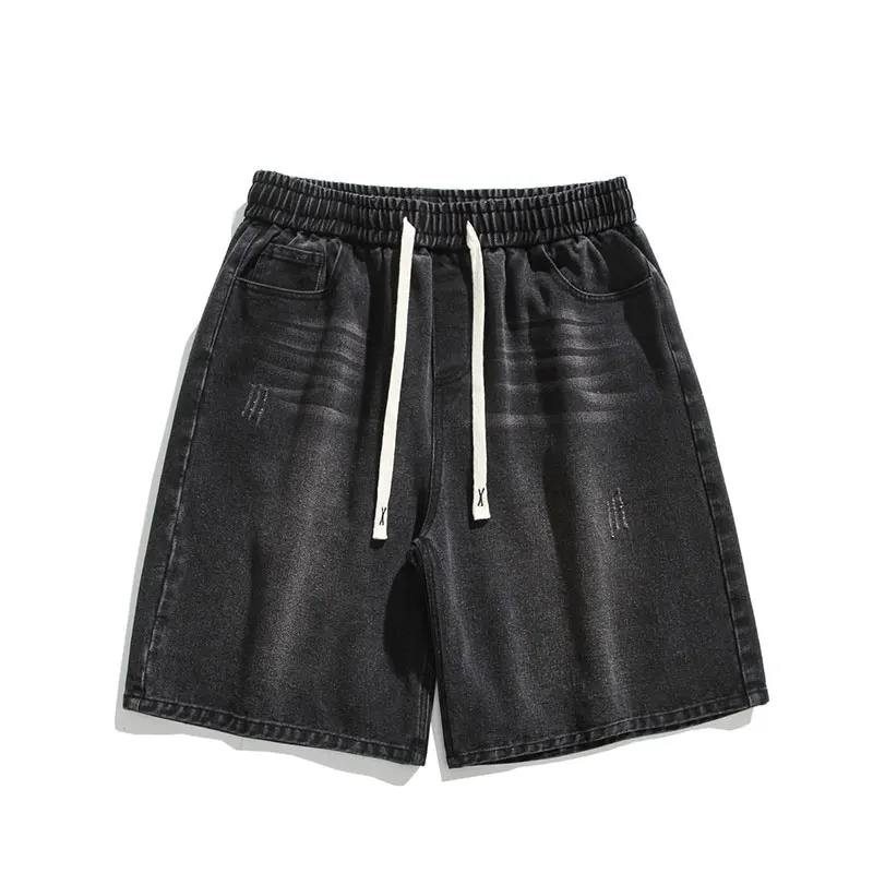 Legible Summer Casual Denim Shorts Men Solid Loose Straight Elastic Waist Shorts for Man