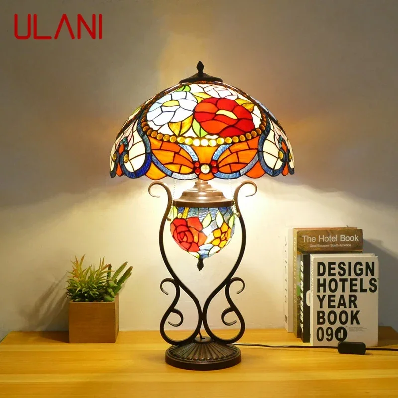 

ULANI Tiffany Table Lamp American Retro Living Room Bedroom Lamp Luxurious Villa Hotel Stained Glass Desk Lamp