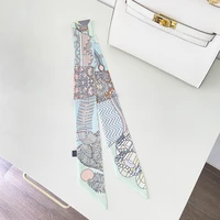 Luxury Summer Fashion New Plant Flowers Ladies Decoration Twill Long Strip Silk Scarf Narrow Belt Streamer Tie Bag Small Scarf 1