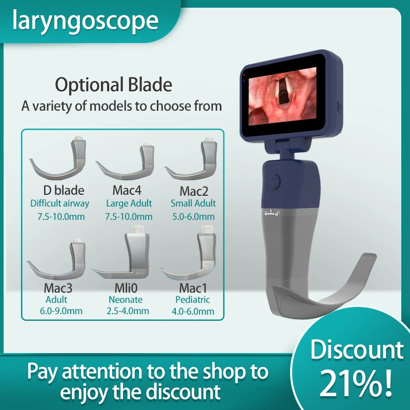Video Laryngoscope Reusable Sterilizable Blades color TFTLCD Digital Video Laryngoscope 6 Stainless Steel Blades Optional