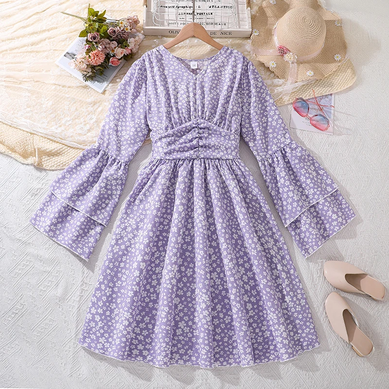 white christmas dresses Sunnypetal Cute Pink Puff Sleeves Knee-Length Princess Flower Girl Dre –  sunnypetal main image 1