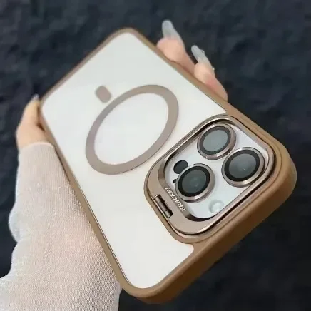 MagSafe Magnetic Lens Protection Phone Case with Transparent Camera Glass and Metal Ring Cover