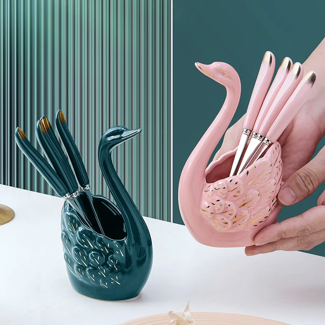 Yhb 6 Dcs Fruit Fork Kerámia Edényekkel ， Sus304 Rozsdamentes Acél Otthoni Party Desszert Villa Szép Gyümölcs Villák Asztali Edények - Image 2