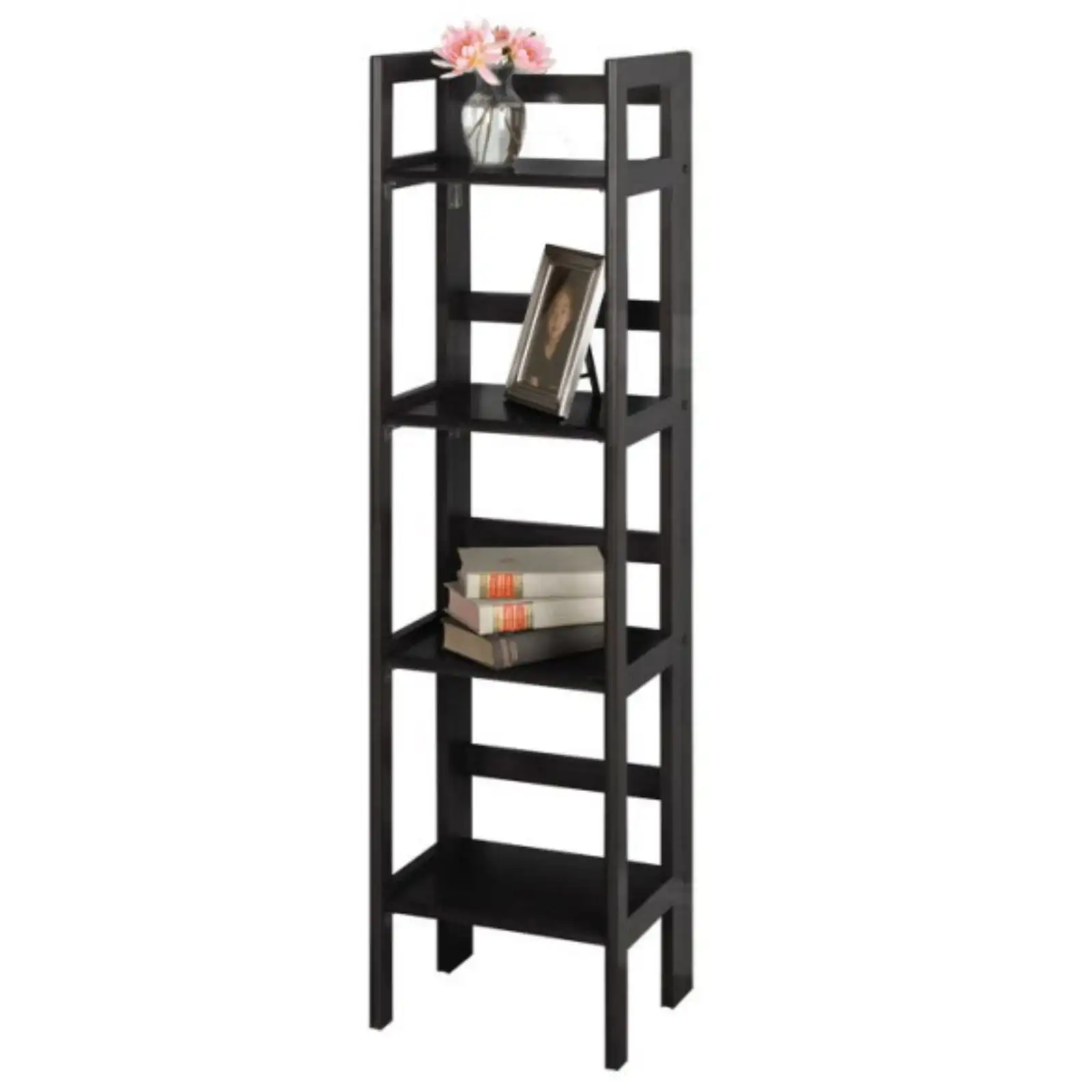 

Winsome Wood Terry 4-Tier Foldable Shelf, Narrow, Black Finish Book Storage Book Shelves Bookshelf Organizer Bookshelves