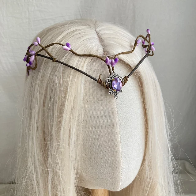 Orecchie Elfo Donna Cosplay Fata Orecchie da Elfo Testa di Luna Catena Tiara Elfica Accessori per Capelli Copricapo Diadema di Cristallo Retrò Anime a Punta Morbida