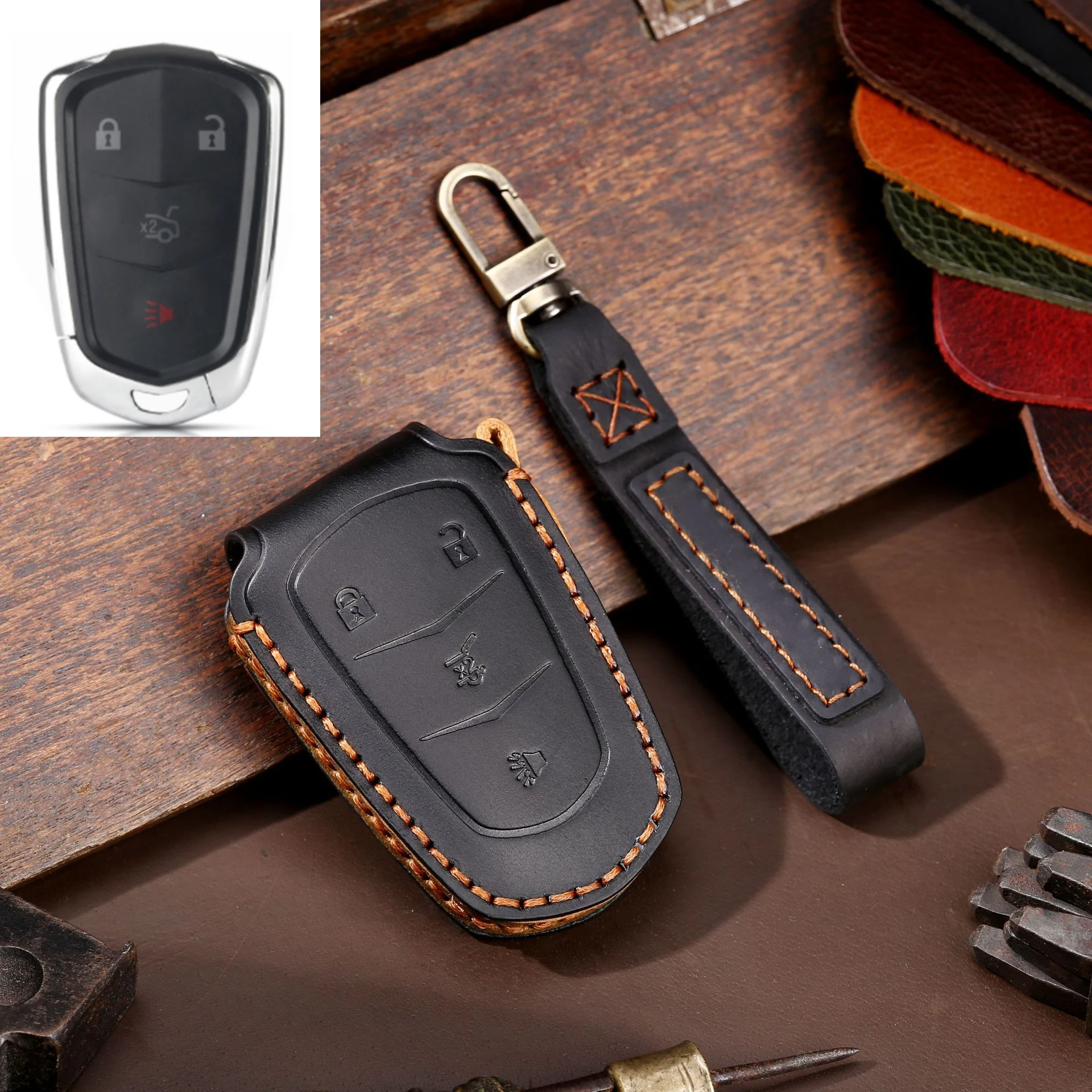 Handmade Leather Car Remote Key Case Cover For Cadillac ESV Escalade CTS  XTS SRX ATS CT5 XT5 XT6 XLS Protective Shell Fob - AliExpress