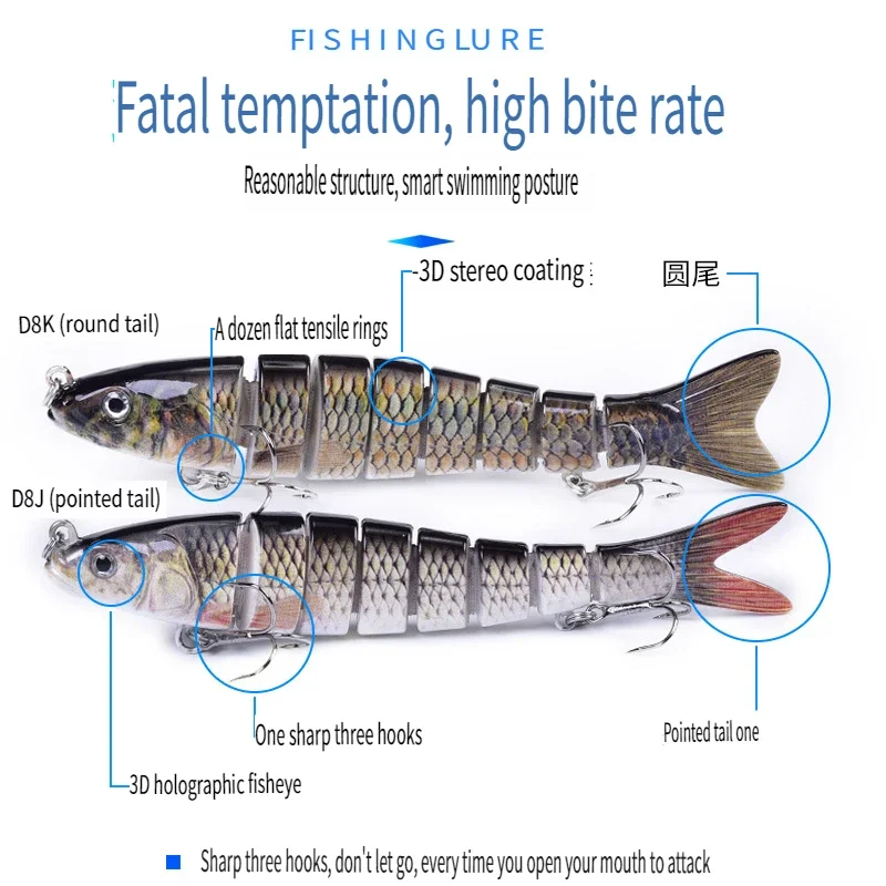 Fishing Lures Bass Trout Multi Jointed Swimbait Slow Sinking Bionic Lifelike Freshwater Saltwater Artificial Bait Wobbler Minnow