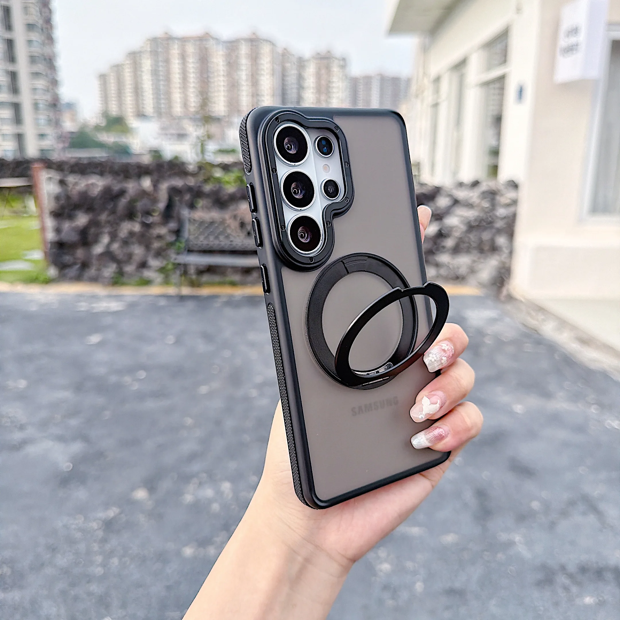Matte Phone Case with 360° Rotatable Magnetic Kickstand and Lanyard - Protective Cover