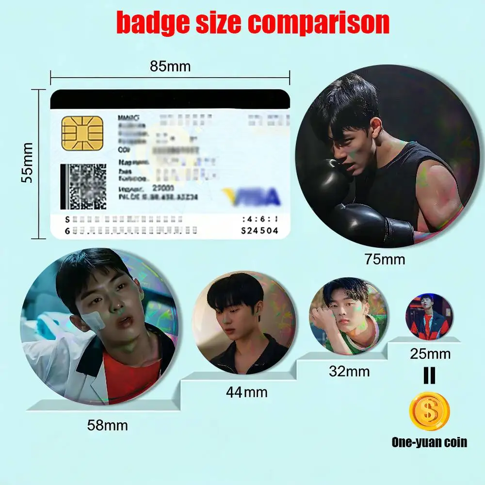 멋진 WH C1 최현우크 58mm 원형 핀 창의적인 프린트 그림 텍스트 금속 라펠 배지 브로치 쥬얼리 선물 도매