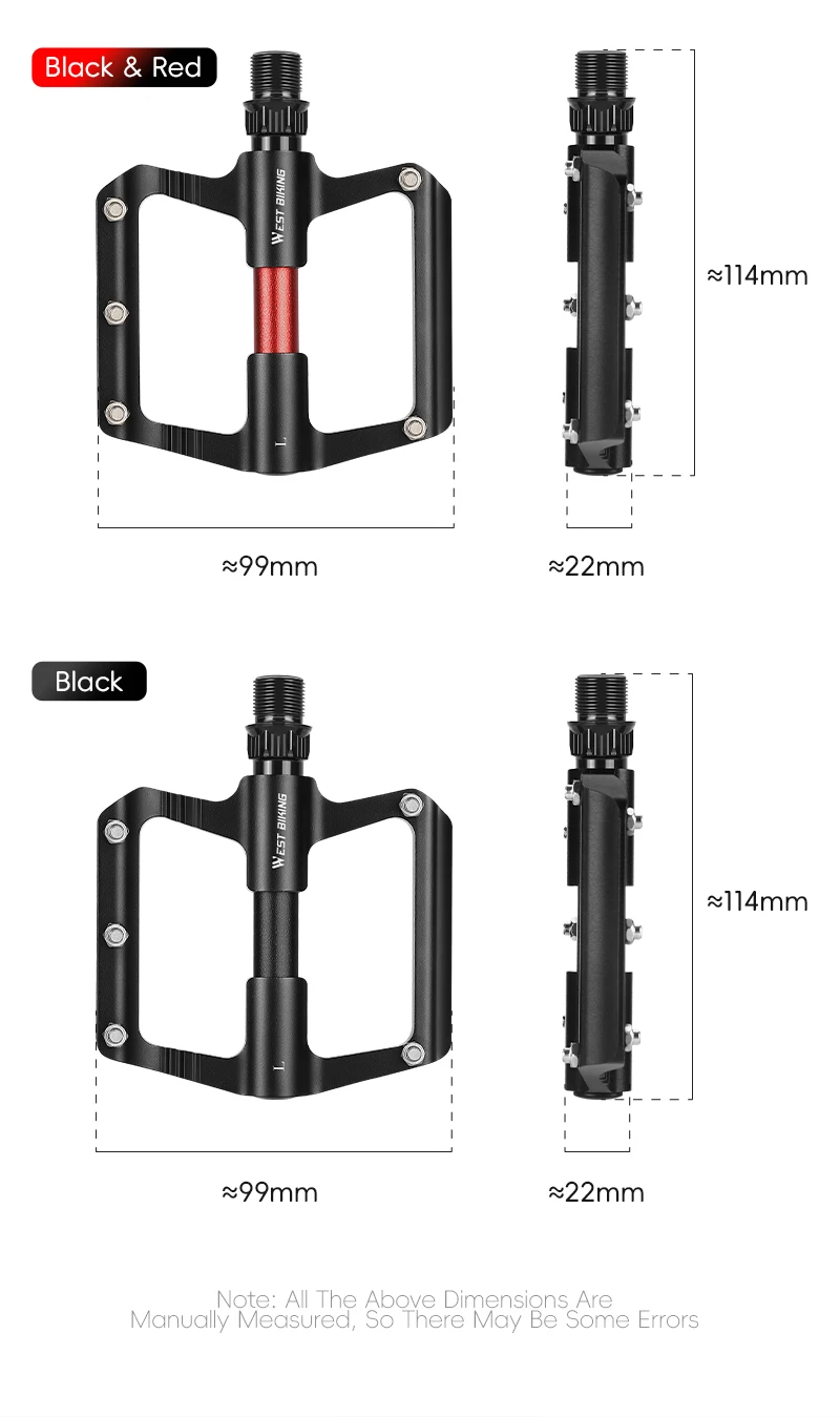 WEST BIKING 3-Lager-MTB-Pedale Ultraleichtes Aluminium-Fahrrad-Flachpedal 9/16 Zoll Spindel rutschfestes Mountainbike-Pedal Fahrradteil – Detail 4