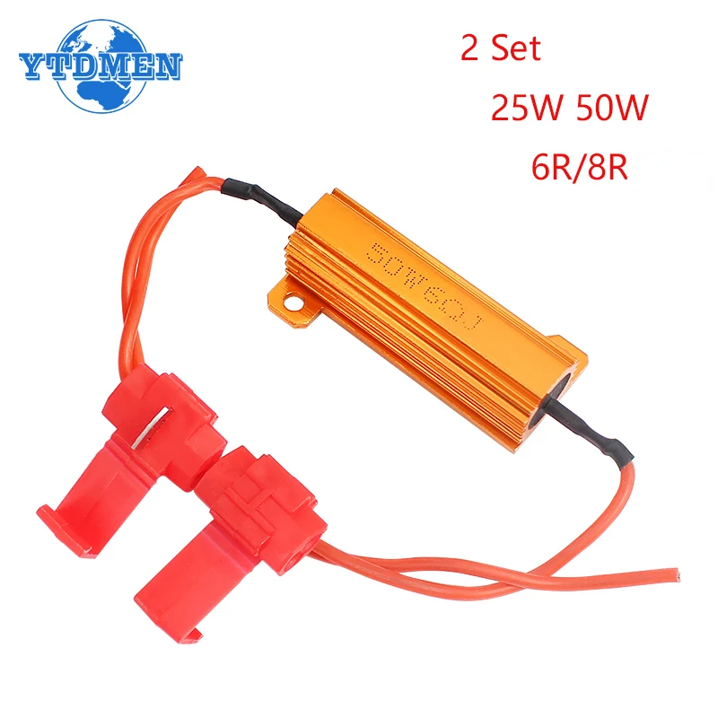 2 Set 12v load resistor 25W 50W Aluminum Shell Power resistor 6ohm 8ohm for Car turn signals Light Indicator LED Flash