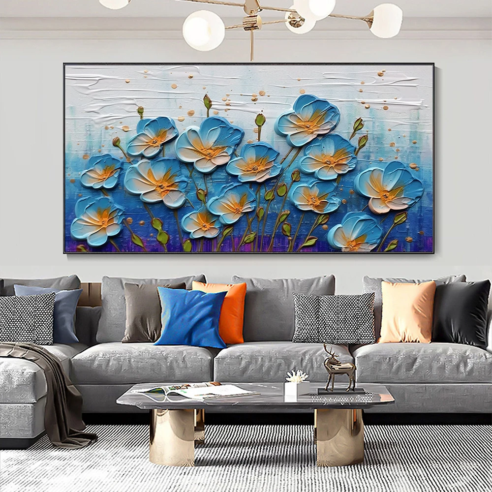 

Hand Painted Oil Painting Abstract Unique Blue Flower Oil Painting Creative Floral Hand Painted Artwork Original Canvas Decor