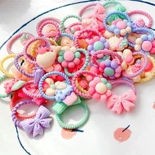 

10 pcs Children's Headband Headwear Heart Hair Korean Version Cartoon Girl Rubber Band Sweet Cute Hair Tie Hair Accessories