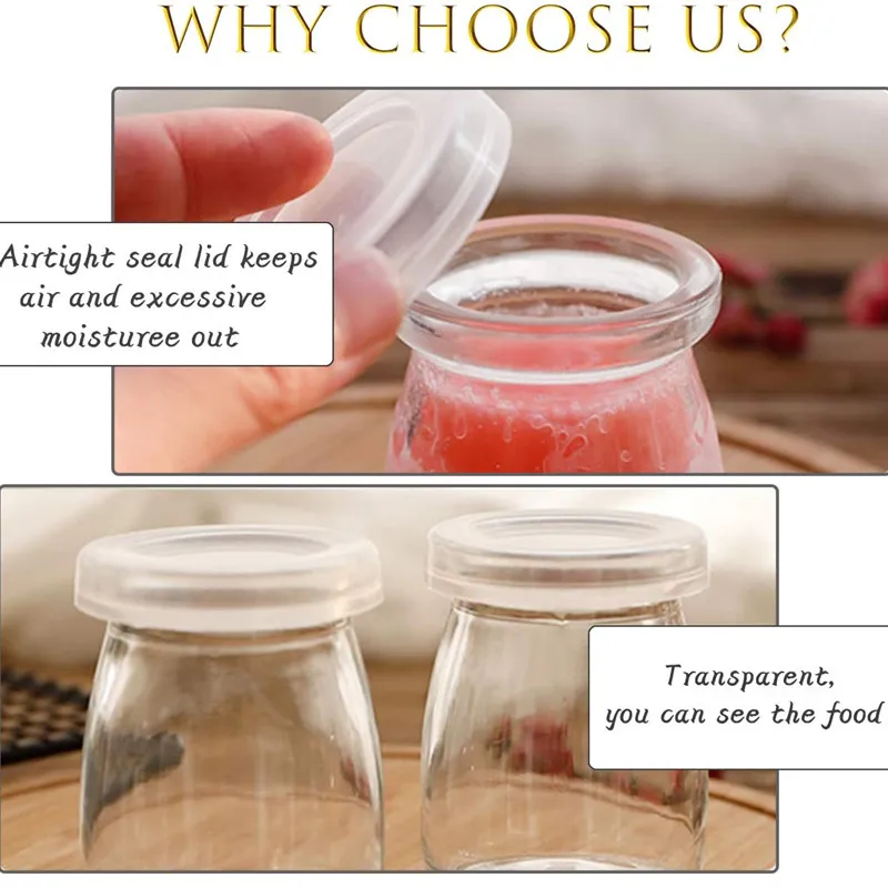 Spice Container Glass Honey Jars 100ml 10Pcs Mini Yogurt Jars Glass Pudding Cups with PE Lids Containers for Milk Jellies Honey Spices Mousse