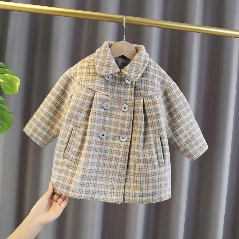 

Kids Girls Autumn Winter New Middle And Small Children's Baby Korean Edition Woolen Coat Thickened Children's Woolen Coat Trend