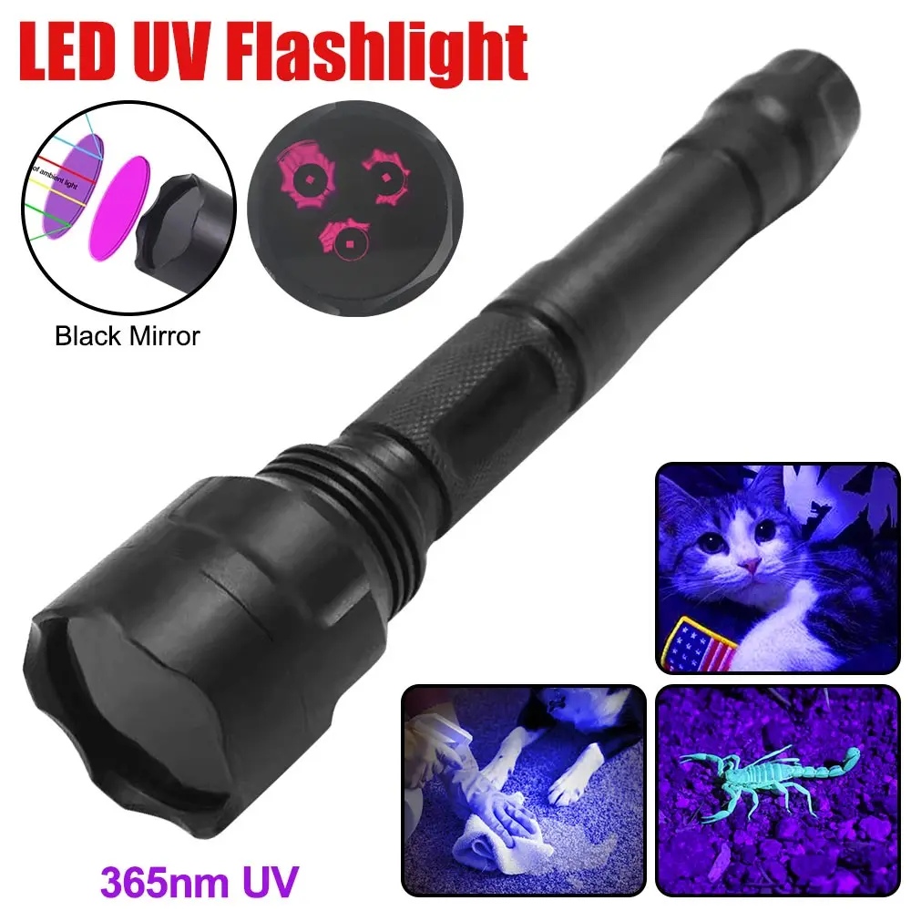 365nm LED UV Flashlight Blacklight Ultraviolet Torch 365nm Violet Light Pet Urine Scorpion Detector Tool UV Lamp Rechargeable