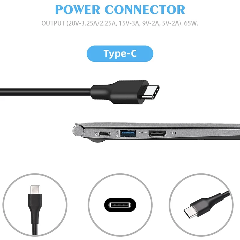 12V-24V 65W USB C 타입 C 범용 노트북 차량용 충전기 (맥북 프로/에어, 레노버, HP, ASUS 호환) 5V 9V 12V 15V 20V 3.25A DC 전원 어댑터