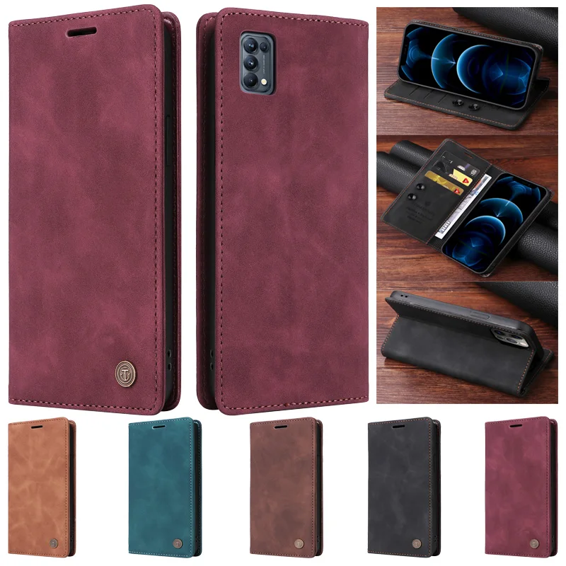 Custodia A Ventosa Per Oppo Find X3 Lite Custodia In Pelle Vintage Per Oppo Find X3Lite Reno 5 6Lite 5G Fundas Stand Book Coque Case