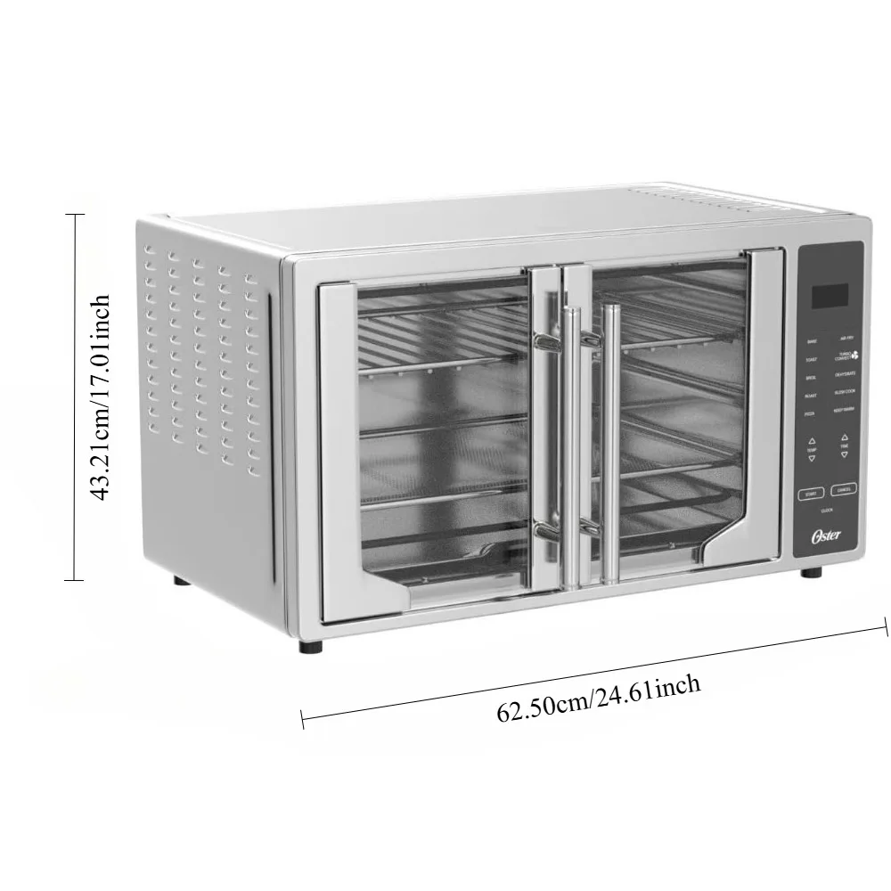 Air fryer oven, countertop toaster, large enough for 2 pizzas, stainless steel French doors, extra large mini oven 3