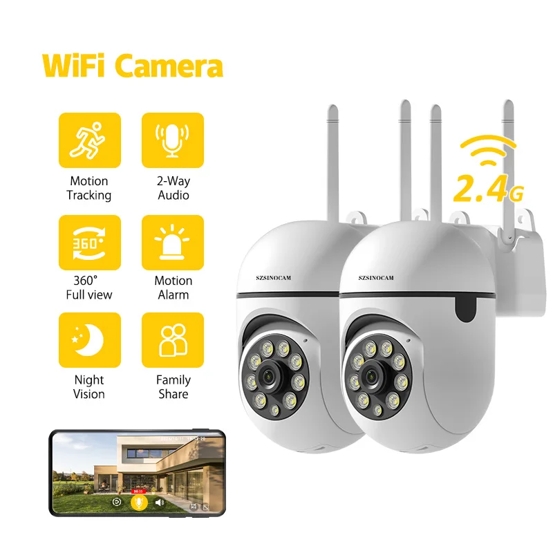 2PCS 3MP Wifi IP HD Night Color Camera Wireless Security Surveillance PTZ Camera 4X Zoom Cameras Tracking Two-way Audio 1