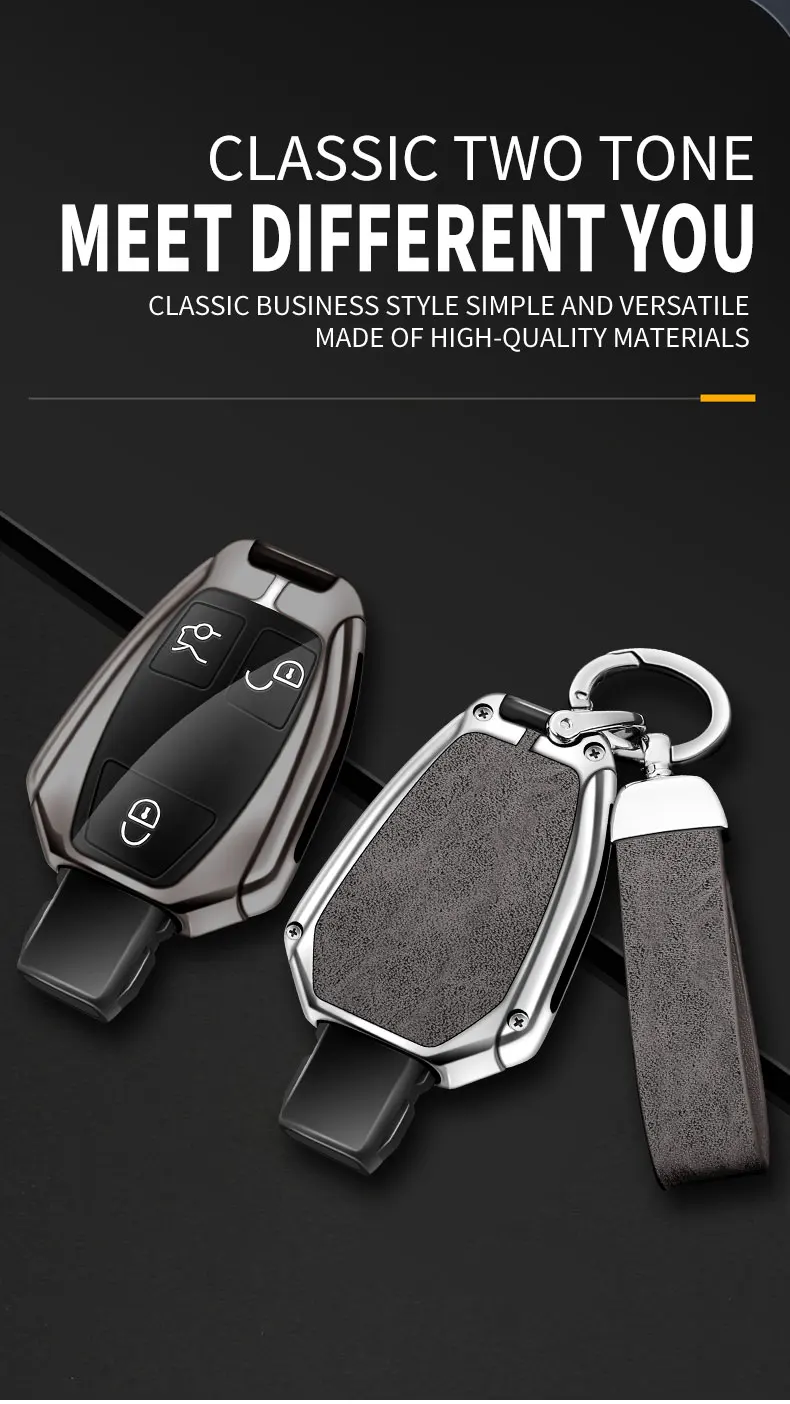Leder Auto Metall Schlüssel etui Abdeckung Shell für Mercedes Benz A B C E Klasse Gls Gla Glk Glc Cls Cla Amg W204 W205 W212 W463 W176 – Detail 3