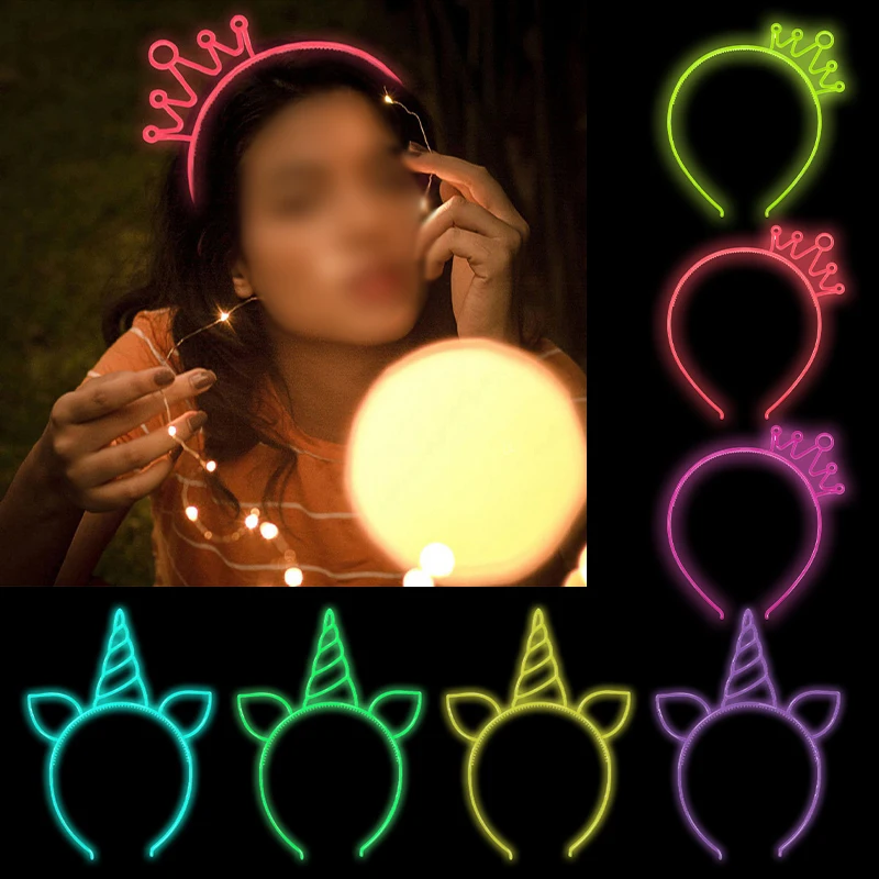 Crown Luminous headband LED Shiny Hair Accessories Light Luminous Hairbands Plastic Headband Glow In The Dark for Party Supplies