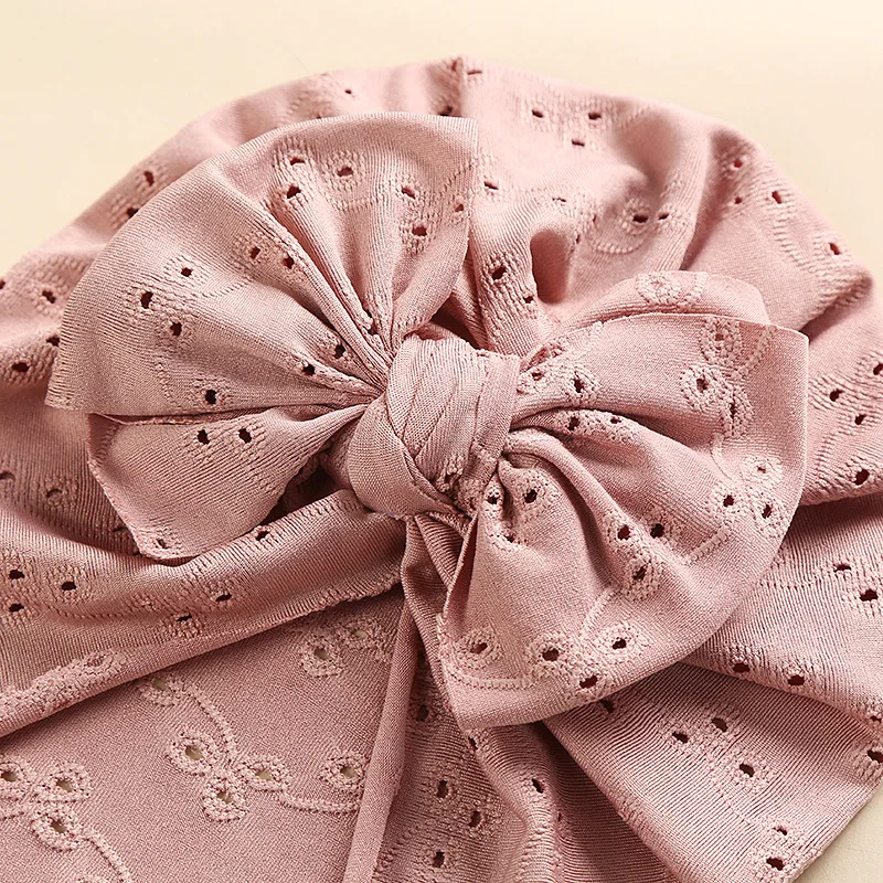 designer baby accessories Sweet Lace Embroidery Baby Hat Turban Soft Elastic Bow Hollow Infant Beanies Spring Summer Solid Color Kids Girl Boy Head Wrap ergo baby accessories