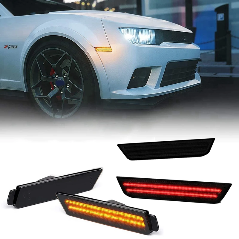 

LED Amber/Red Full Side Marker Lights For 2010-2015 Chevy Camaro Front & Rear LED Side Marker Lamps 12V