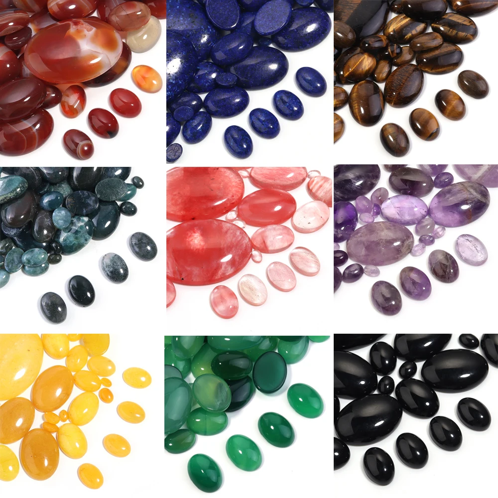 2-10 Stück Naturstein Cabochon Oval Tigerauge Achate Jade Amethyst Stein Cabochons Perlen Cameo Einstellungen für DIY Schmuckherstellung