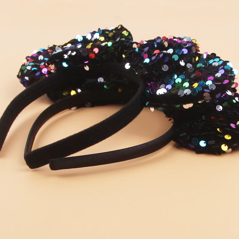 Neue Pailletten-Mausohren-Haarreifen für Mädchen und Frauen, glitzernde Pailletten, 5" Schleifen-Haarbänder, Festival-Party-DIY-Haaraccessoires für Damen – Detail 8