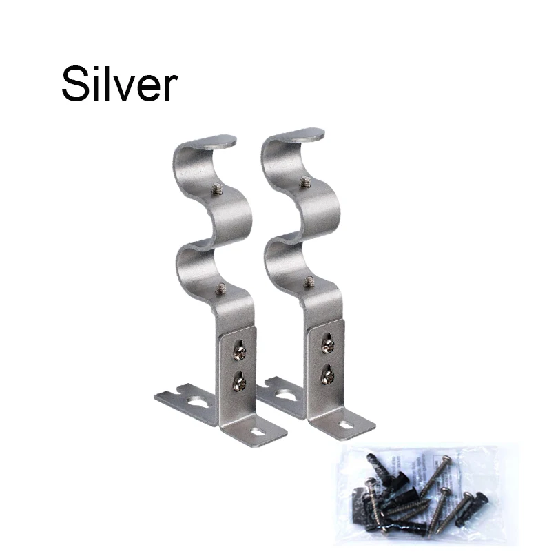 Adjustable Double Curtain Rod Brackets Holder for 3/4 Inch Curtain Rod Window Dressing Hardware 2pcs