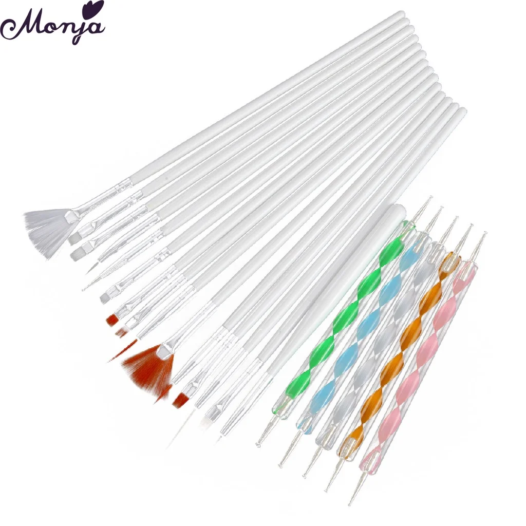 

Monja 40PCS Nail Art Brushes Acrylic UV Gel Polish Extension Building Painting Drawing Rhinestone Dotting Picking Pen Manicure