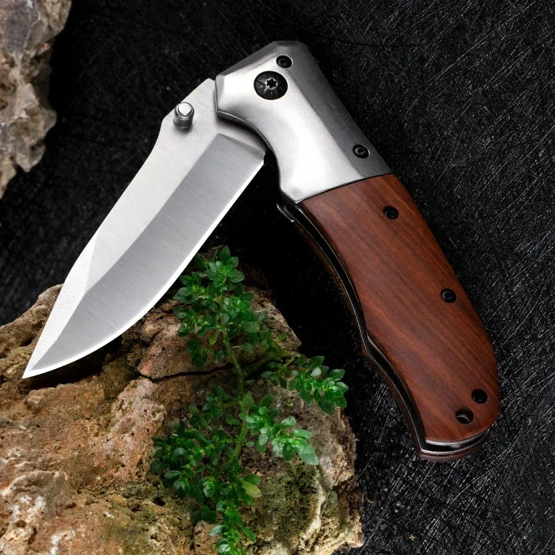

Outdoor Portable High Hardness Colored Wooden Handle Folding Fruit Knife Tactical Camping Survival Knife