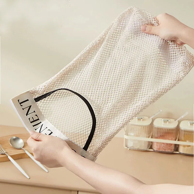 Wall Mount Mesh Storage Bag Garbage Bags Holder Plastic Shopping Bags Dispenser Sundries Bag Net Storage Grocery Bag Organizer